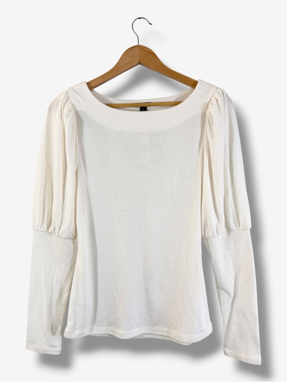 Ann Taylor Ivory Bateau Neck Puff Sleeve Top M NWT Long Cuff Minimalist Neutral